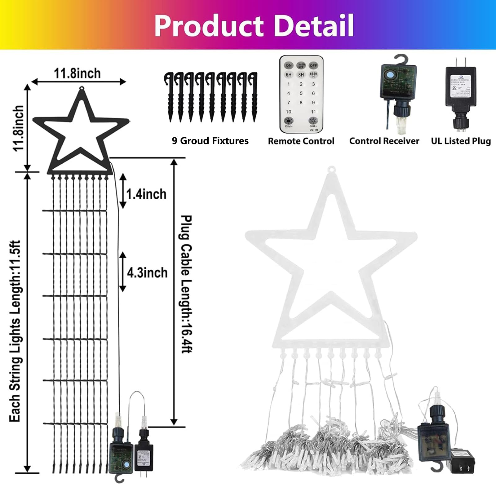 Decute Outdoor Christmas Decorations Star String Lights Color Changing Timer With Remote  Waterproof 320 Led Tree Toppers Fairy Lights For Yard Garden Backyard Holiday Decor Cool White + Multi-Color