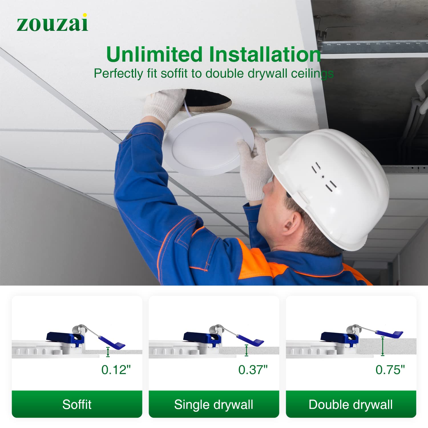 zouzai 12 Pack 4 Inch Ultra-Thin LED Recessed Light, 6000K Clear White, Dimmable, Aluminum, Model LBT-SRPL-09C,