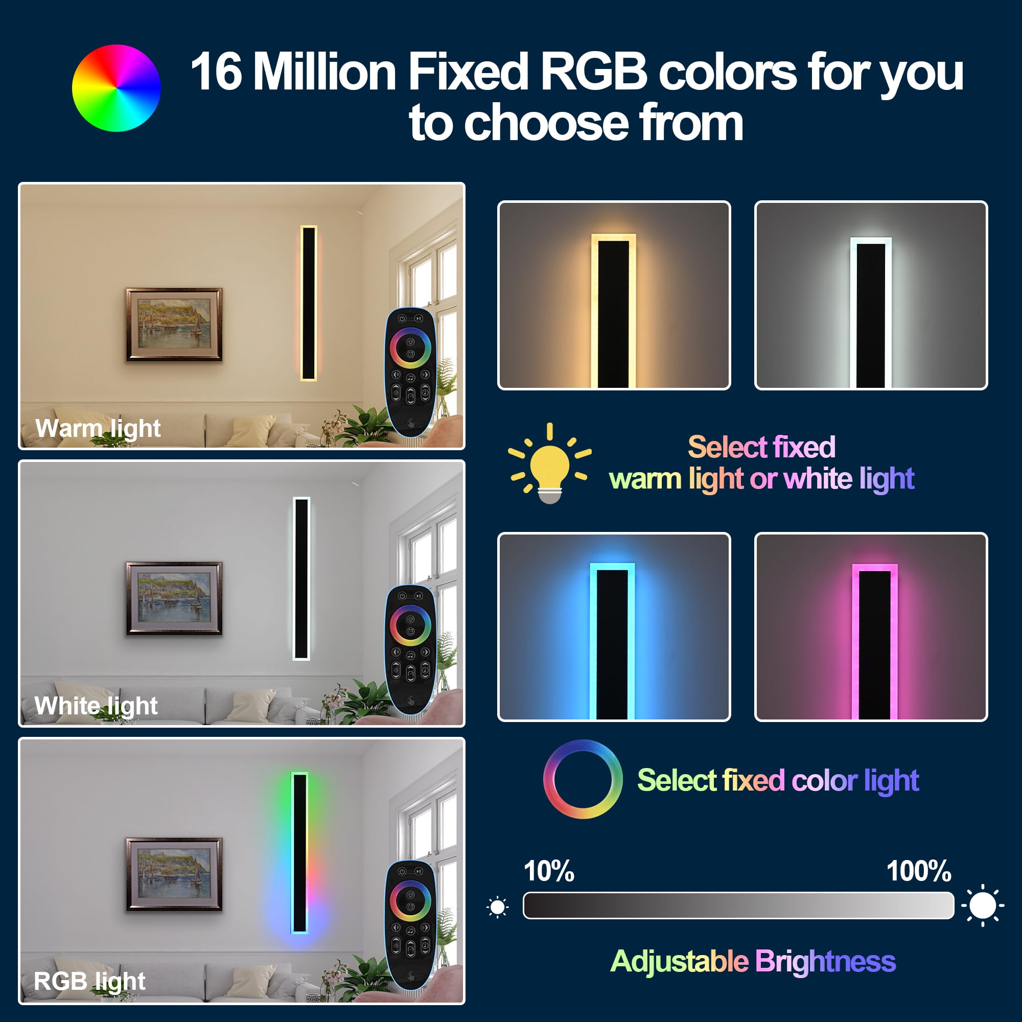 MELUCEE 2 Pack Outdoor RGB Long Wall Lights, 48 Inch Wall Lights RGB/Warm/White Dimmable Modern Led Wall Lighting, IP65 Waterpro