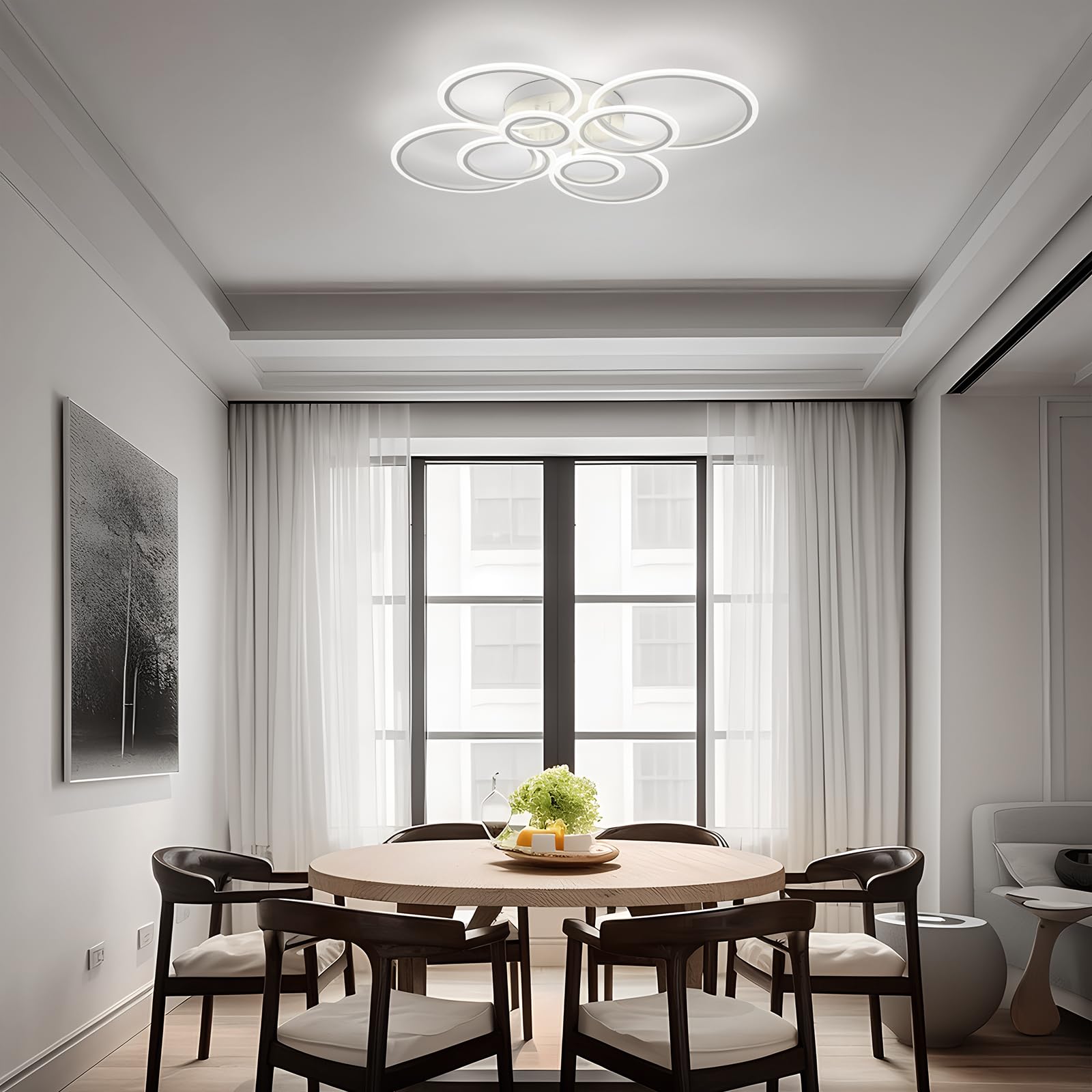Teminbu Modern Led Ceiling Light, White 8 Rings Flush Mount Ceiling Light, 4000K Lighting Fixture Ceiling Lamp For Kitchen, Bedr