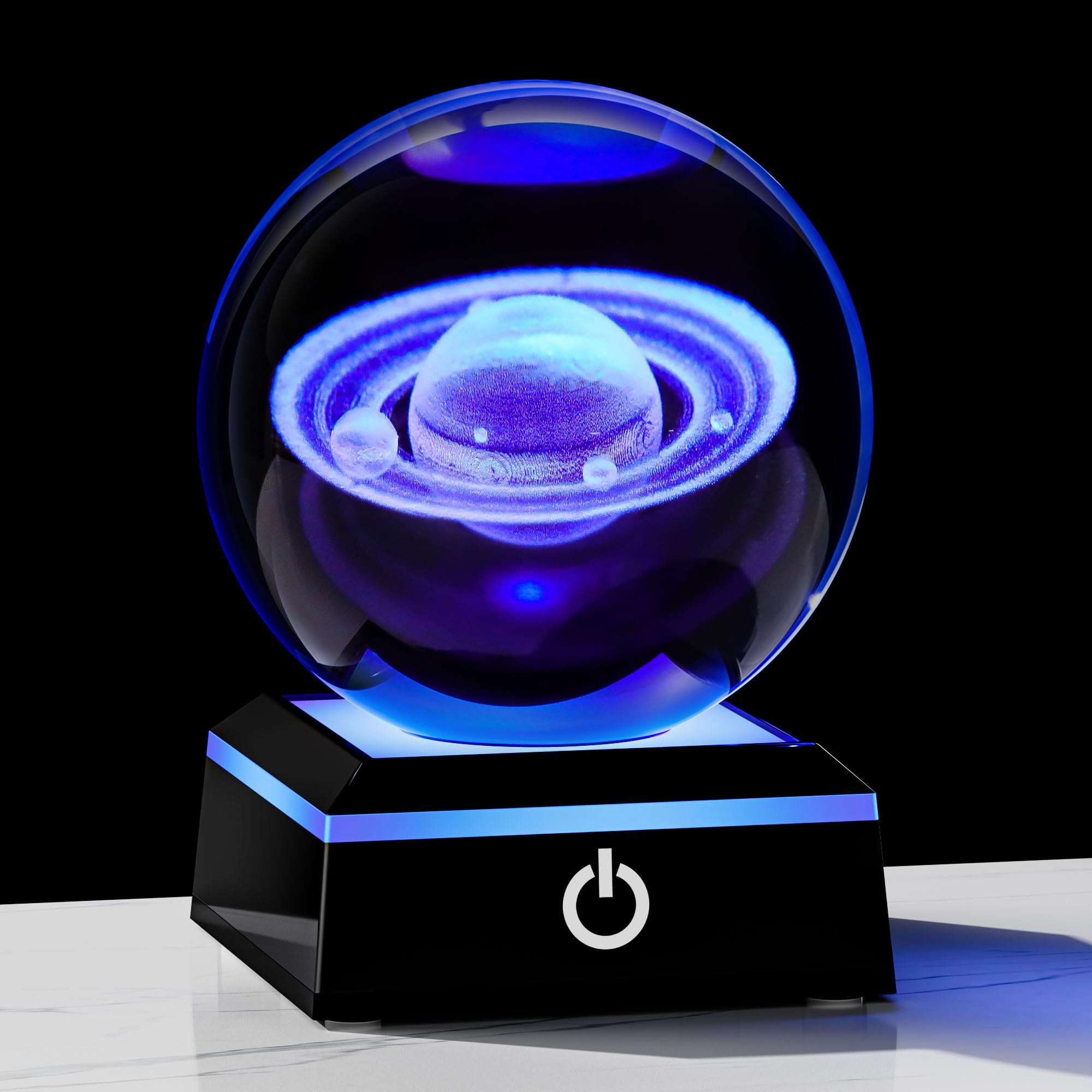 Qianwei 3D Saturn Crystal Ball Night Light Laser Engraved Glass Planet Sphere Gifts Crystal Solar System Saturn Model Decor Spac