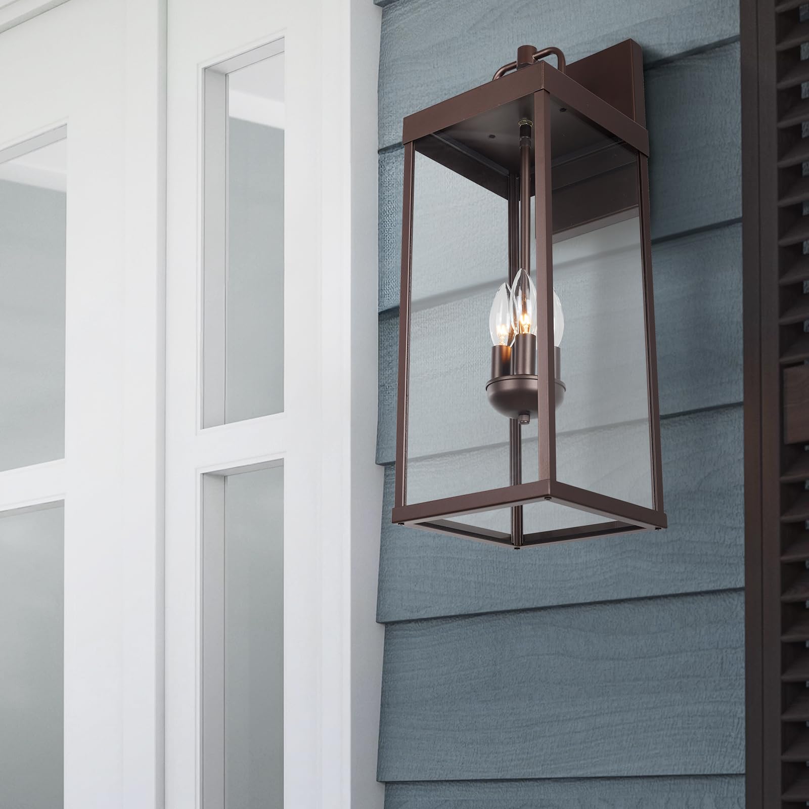 Diyel Outdoor Wall Sconce Light, 24 Inch Tall Transitional Exterior Wall Bracket Lighting With Clear Glass, Anti-Rust Powder Coat Bronze Modern Outside Wall Lantern For Front Porch Doorway, Rz008L Orb