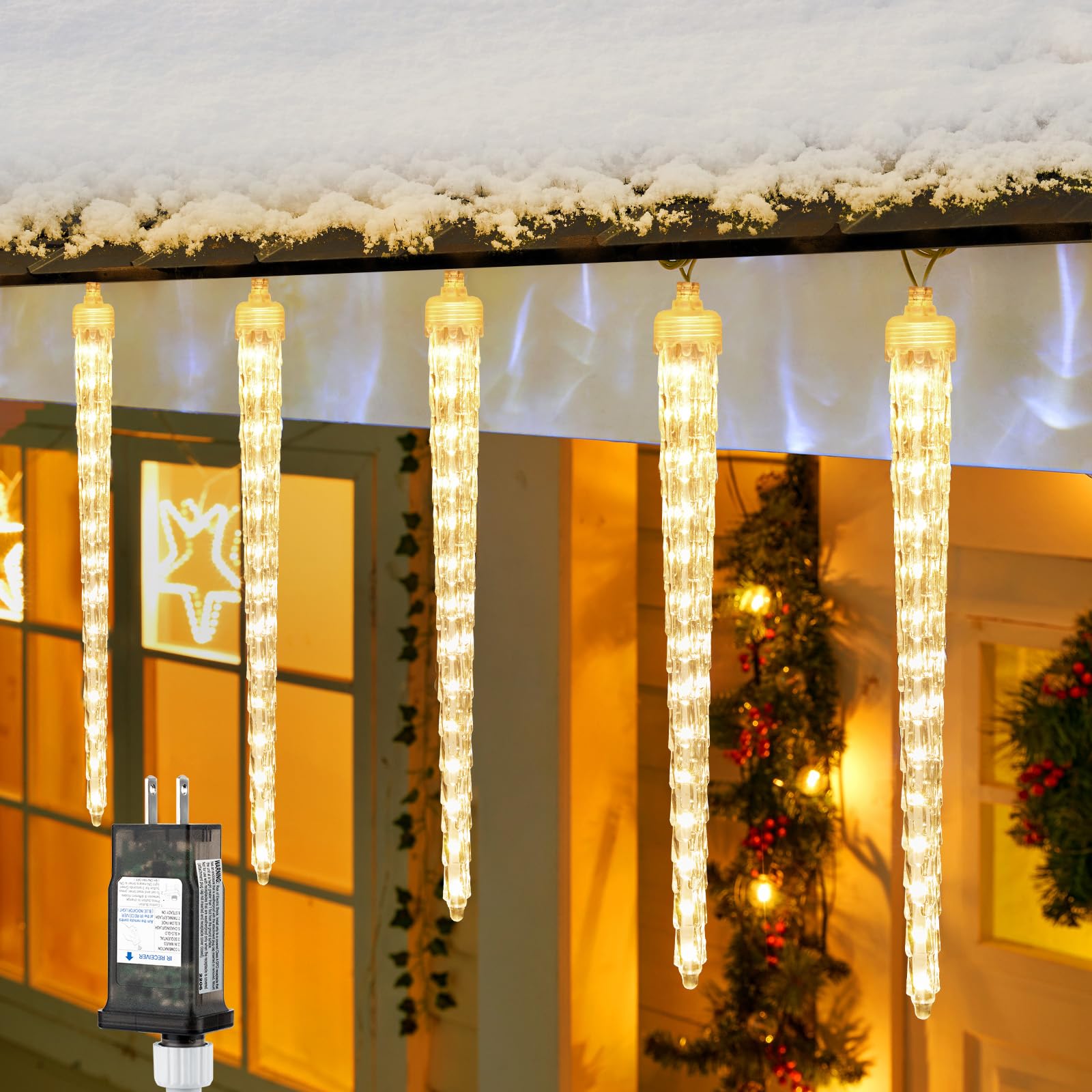 Brightown Christmas Icicle Lights - 19.8Ft, 20 Large Tubes, 480 LED, Waterproof, Warm White