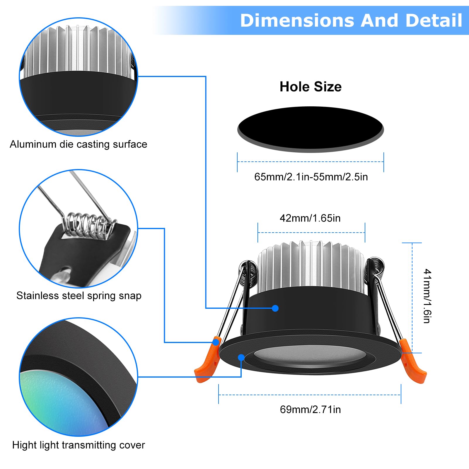 LightingWill 2 Inch Smart WiFi LED Downlight, Dimmable RGB & 2700K-6500K, Aluminum, Black Trim, 10 Pack, Model: 6f4