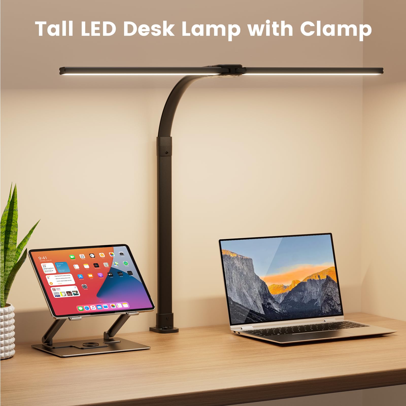 APMIEK LED Desk Lamp for Home Office - 24W Computer Lamp with Remote Control, Dual Head Desk Light Bar with Clamp, 5 Color & Bri