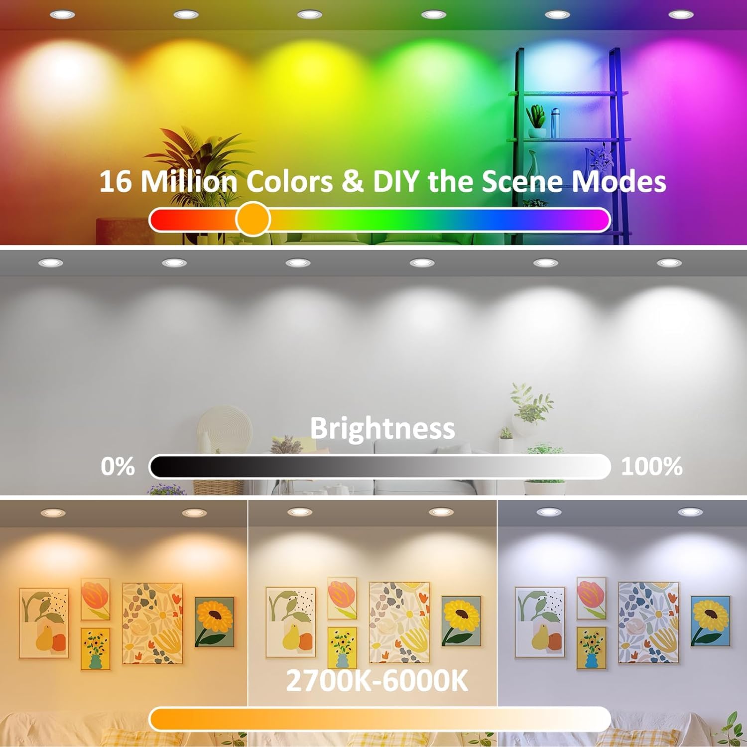 inShareplus Smart WiFi LED Downlight 5W 120V RGBCW Dimmable 12 Pack Multicolor Aluminum