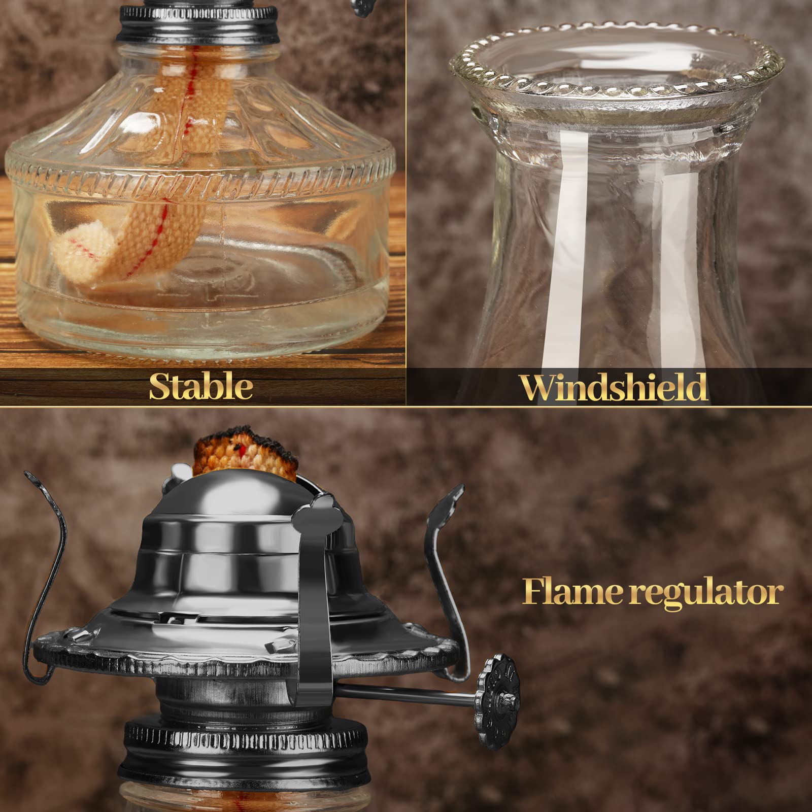 Tuanse Vintage Hurricane Oil Lamps - 11.2 x 31.5 cm Glass Lanterns, Indoor Use, Clear & Black, Model ER-Tuanse-1930