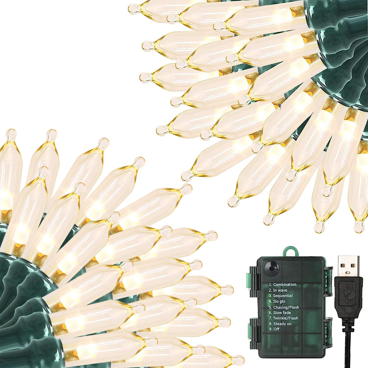 Vtechology 33Ft 100 Led Battery Operated Warm White Christmas Tree Lights 8 Modes String Lights With Timer Indoor Outdoor For Ch