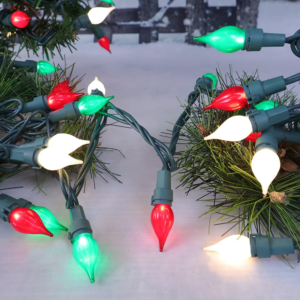 novrose Christmas Lights 50 LEDs ETL Certified Glass Bulb String Lights Green Wire Indoor/Outdoor Multi Color C3 Model