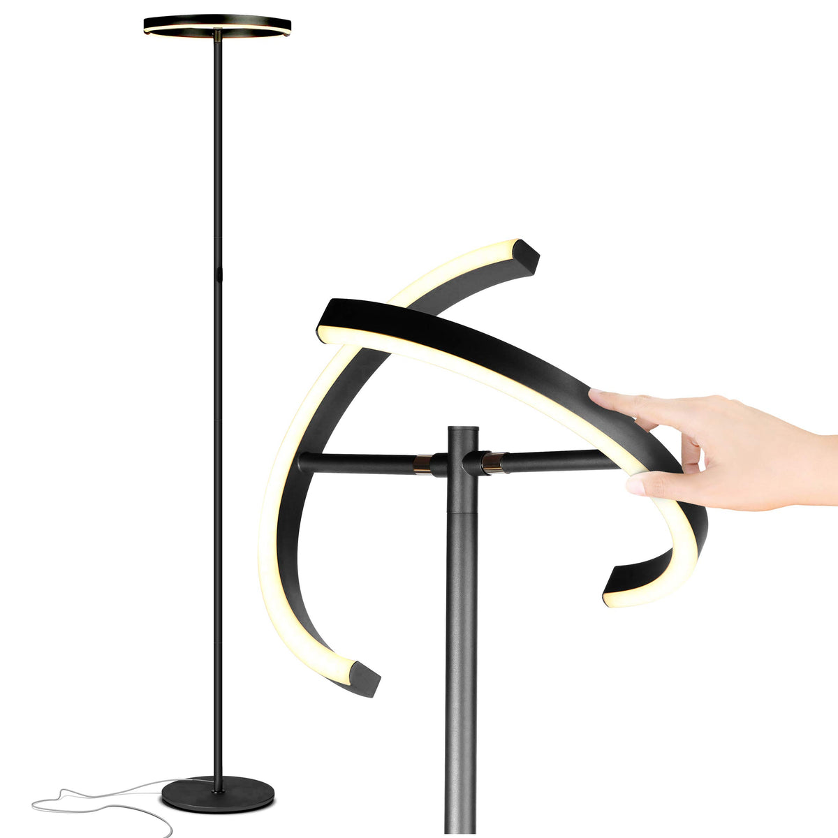 Brightech Halo Split Modern Bright Led Torchiere Floor Lamp For Offices - Dimmable, Tall Standing Lamp For Living Room Or Bedroo