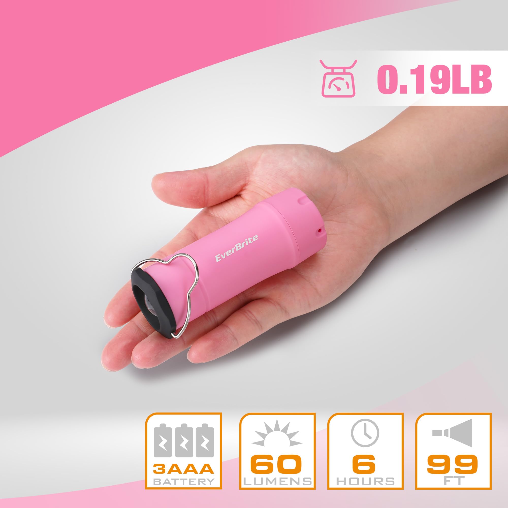 EverBrite Mini Lanterns and Flashlights, 2-in-1, Zoomable, 3 Modes, Battery Powered, Pink, Model E041055AE