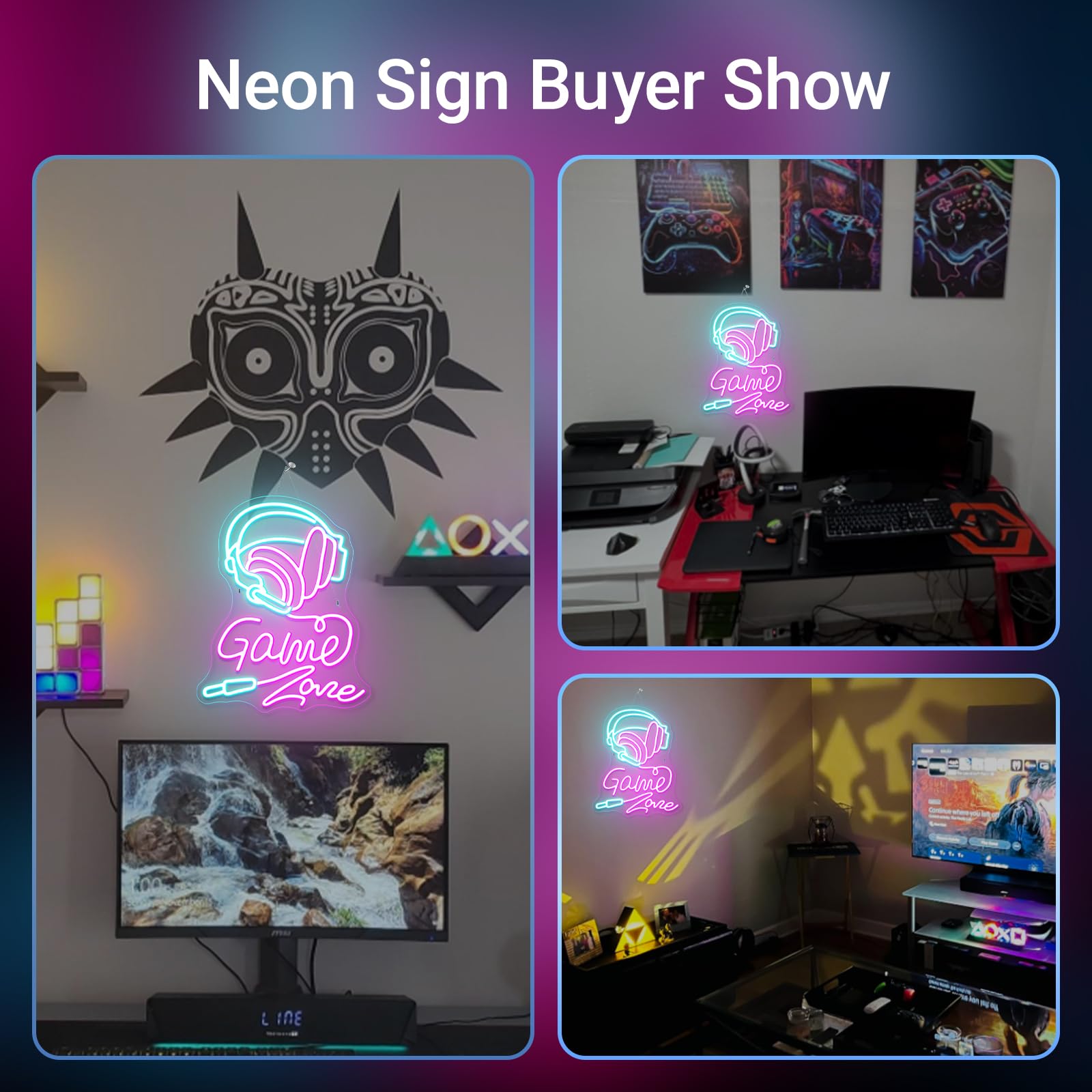 gamerneon Neon Sign for Wall Decor, LED Light, Acrylic, 12.59in x 15.75in, Colorful, Game Zone Design