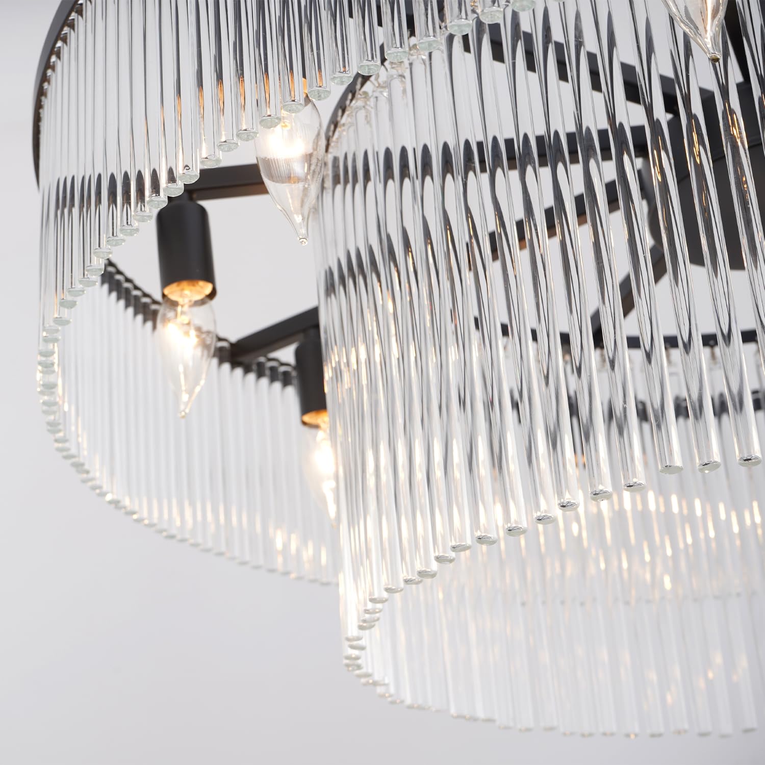 Akeelighting Contemporary Black Chandeliers, 2-Tier Dining Room Glass Chandelier Lighting 10 Lights Round Chandelier For Living