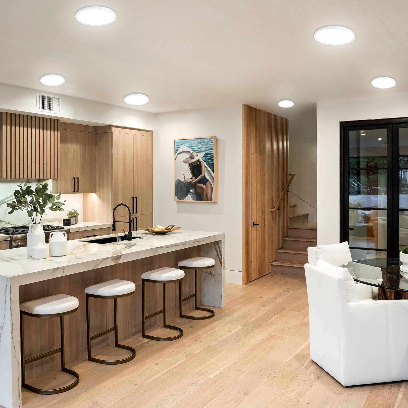 Slochi 6Pack Flush Mount Ceiling Light  7.5Inch Super Slim 3000K-4000K-6500K Led Ceilings Light  Round White Ceiling Light Fixtures For Bedroom Living Room Kitchen Bathroom Hallway Laundry