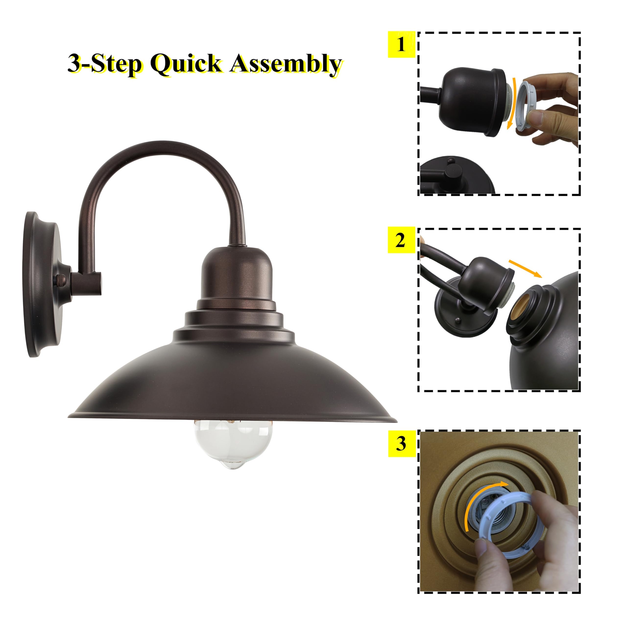 Flalinko Bronze Gooseneck Barn Light Rustic Farmhouse  Indoor Cottage Vanity Lighting With E26 Based Socket  Round Outdoor Barn Wall Sconce Light For House Bedroom Garage Bathroom
