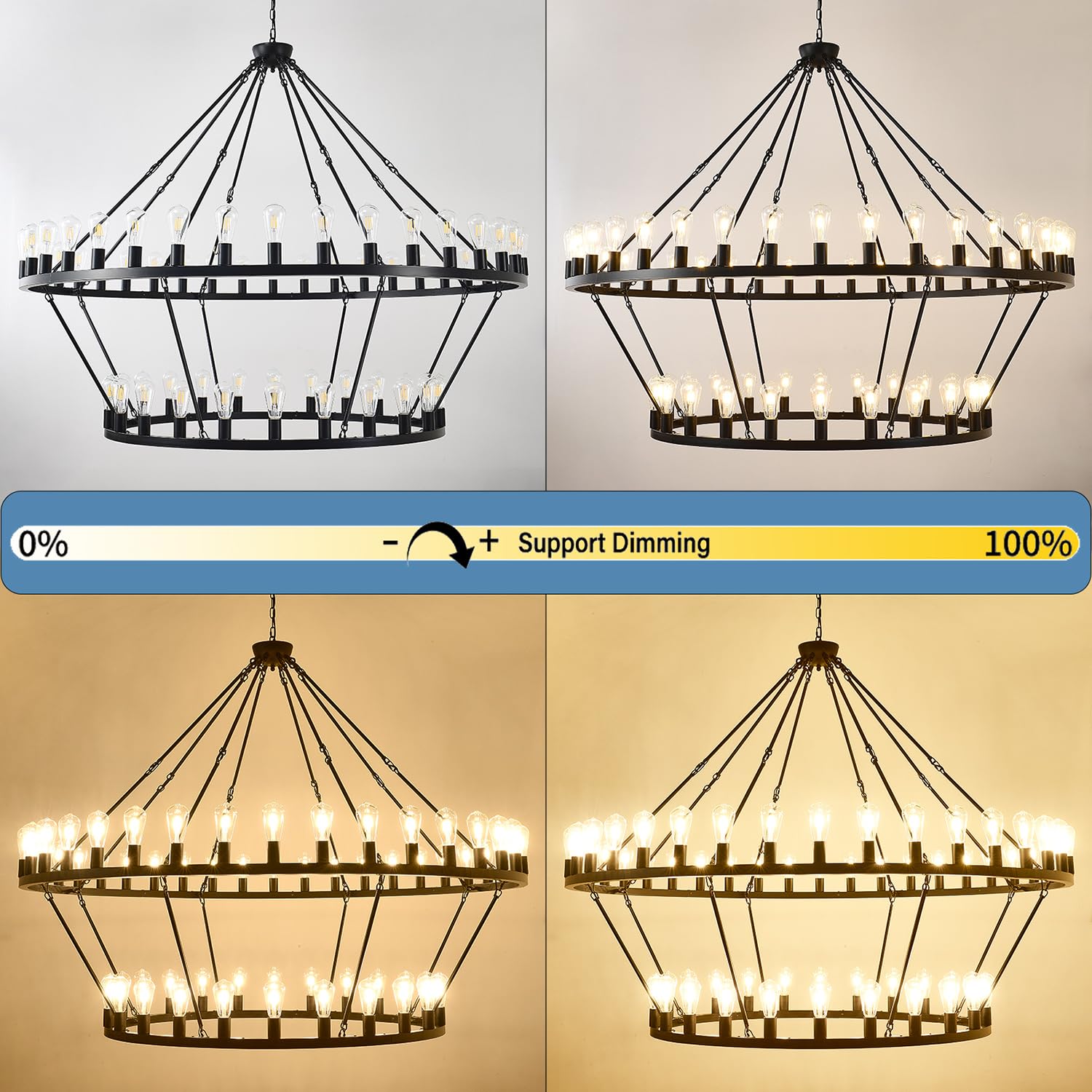 Viksroeo 70 Inch Black Extra Large Wagon Wheel Chandelier, 2 Tier 64-Lights Farmhouse Industrial Round High Ceiling Pendant Ligh