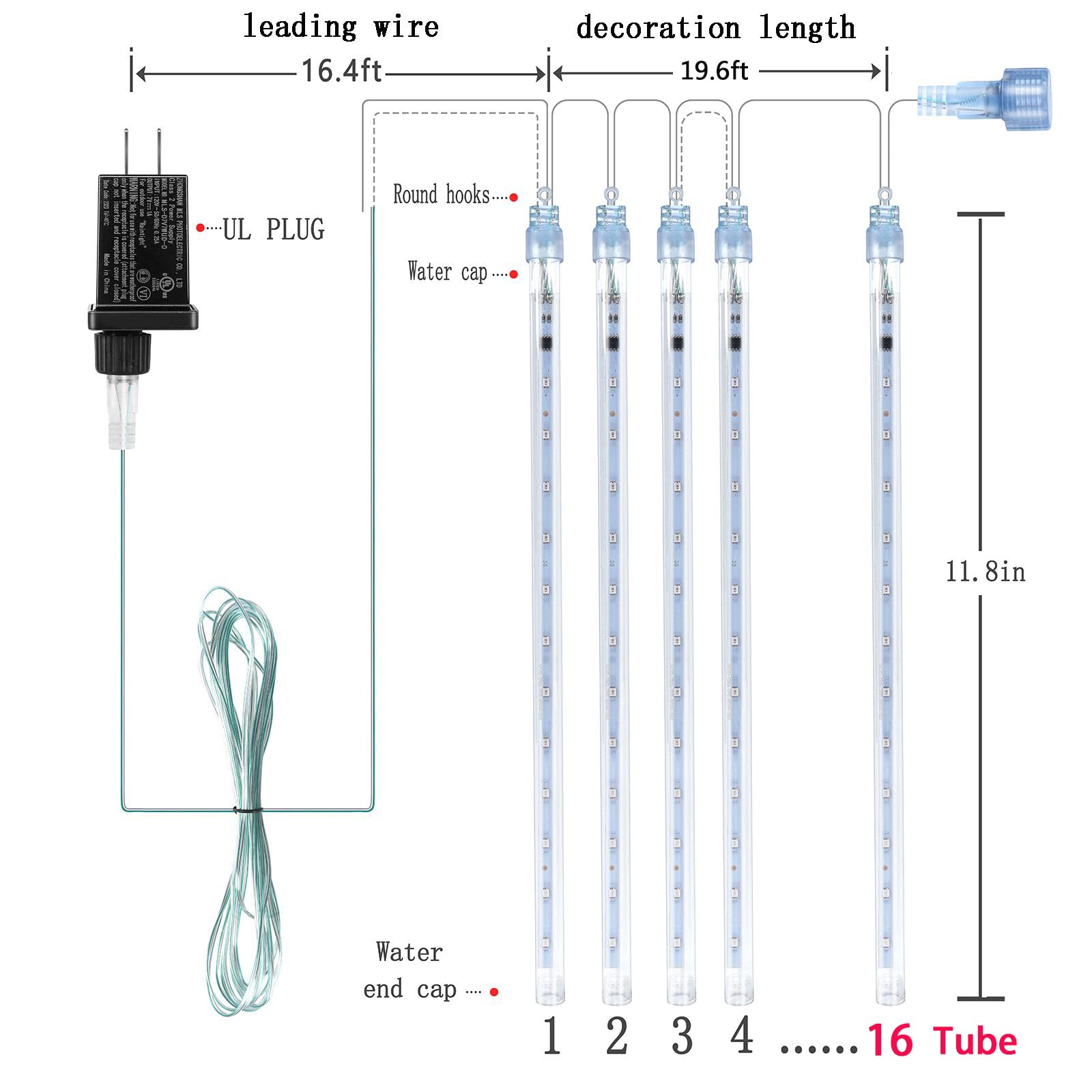 Kwaiffeo Warm White Icicle Lights Outdoor  16-Tube Meteor Shower Lights For Christmas Thanksgiving New Year Party Yard Wedding Decor  Equivalent To 2 Sets Of 8-Tubes