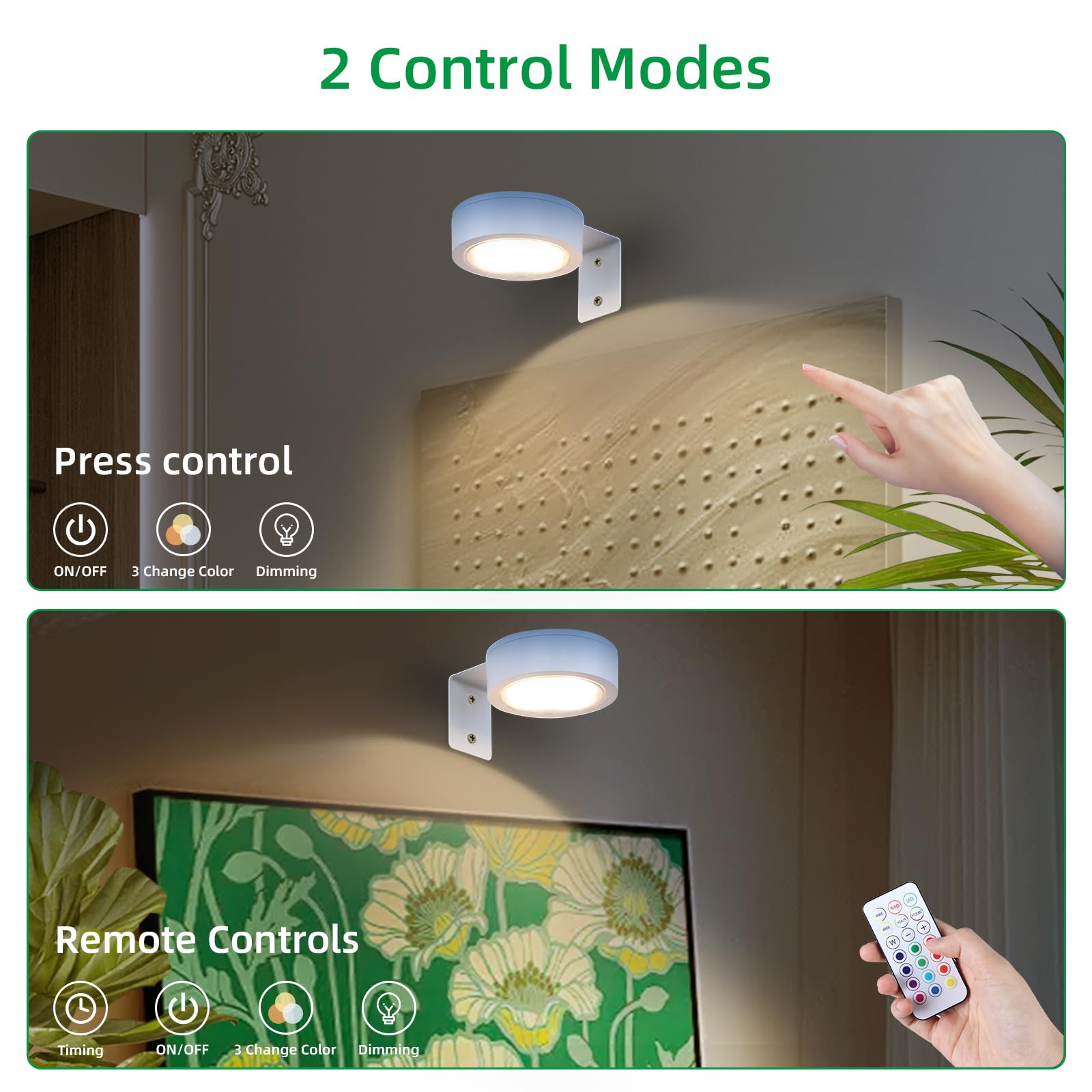 Ovyiech Wireless Picture Lights - 4 Pack, Battery Operated, Dimmable, RGB, White, Model XS-PCL09-04WTRGB