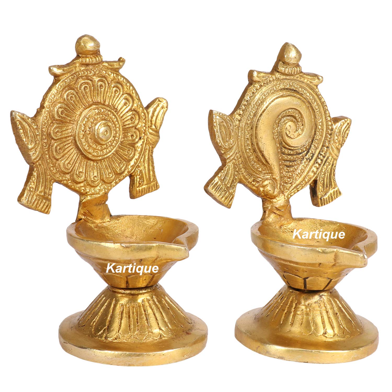 Kartique Brass Shankha-Chakra Arti Diya (Gold_2.2 Inch X 2.2 Inch X 4.2 Inch)