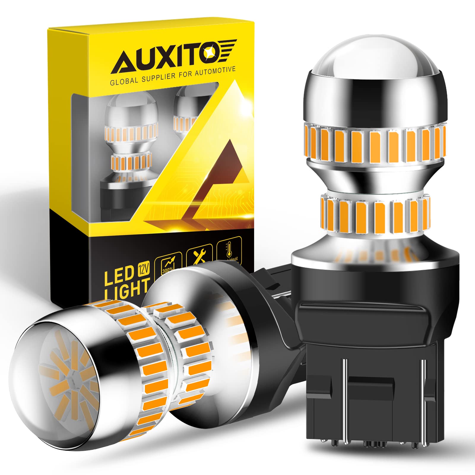 AUXITO LED Turn Signal Lights Tail Lights 7443 7440 T20 7440A Led Bulbs Amber Yellow Bright 7441 7444 7444NA W21W LED Replacemen
