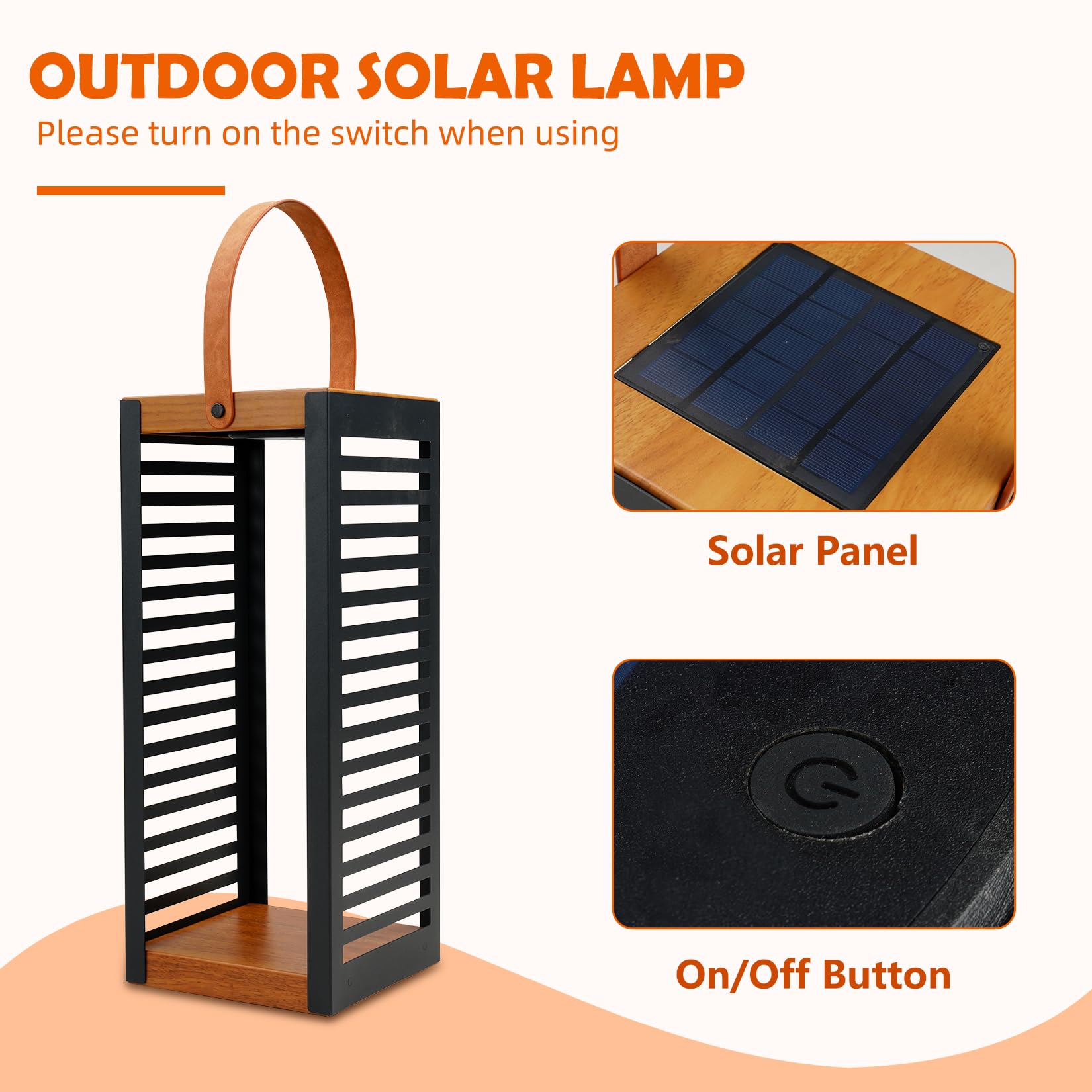 Solar Yard Outdoor Floor Lamp Solar Powered Light, Patio Waterproof Metal Solar Lantern With Handle, Plant Decor For Patio, Yard