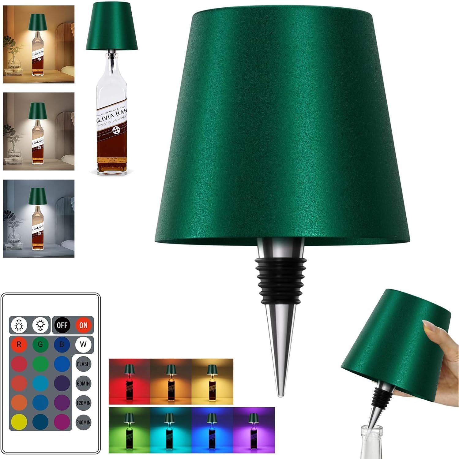 SOUDFK 2025 New Wireless Bottle Lamp,RGB LED Bottle Light with Remote(RGB Dark Green, 1pc)
