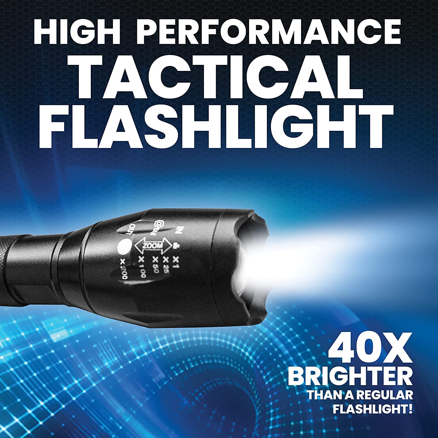 Bell+Howell TacLight Mini Flashlight, 100,000 Hour Bulb, 5 Modes, Zoom Function, Durable Aluminum, Black, Model 1176, 5.4” x