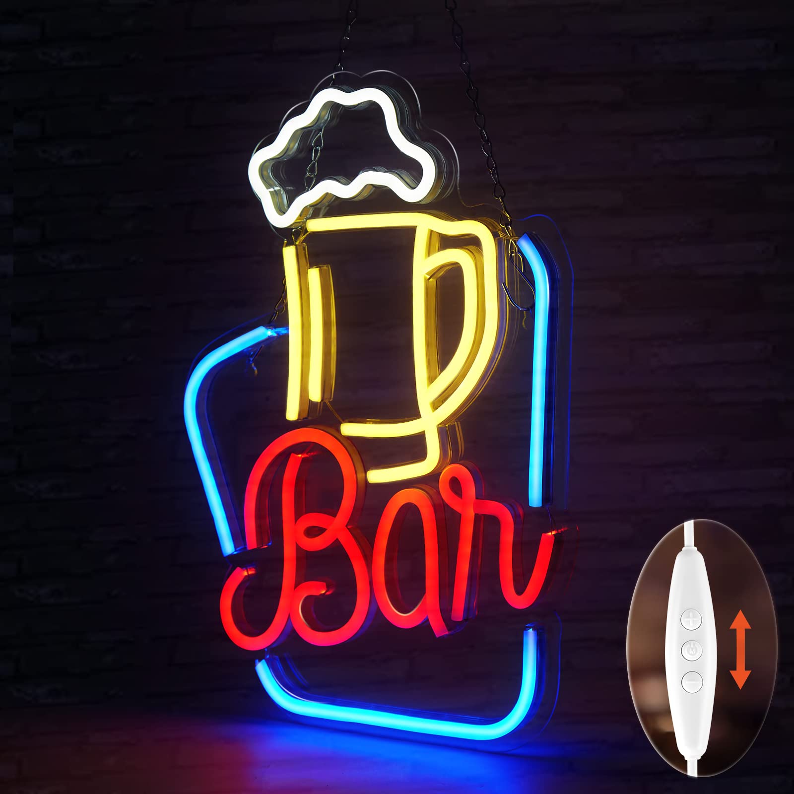 FITNATE Neon Bar Sign - Adjustable Brightness LED Light, USB Powered, Acrylic Wall Decor, Blue