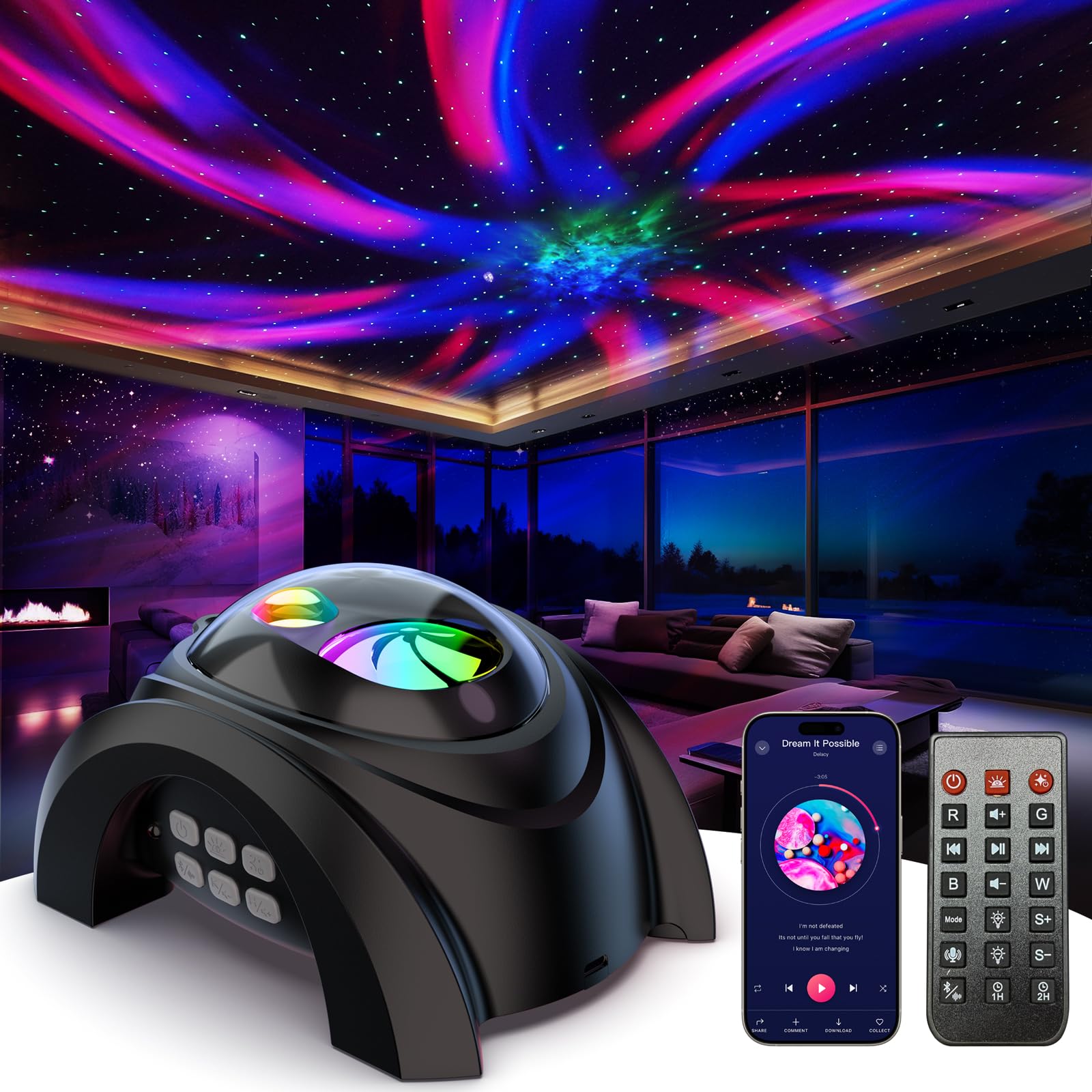 Rossetta Galaxy Projector, 58 Lighting Effects Star Projector Bluetooth Speaker White Noise Night Light, Galaxy Light Projector