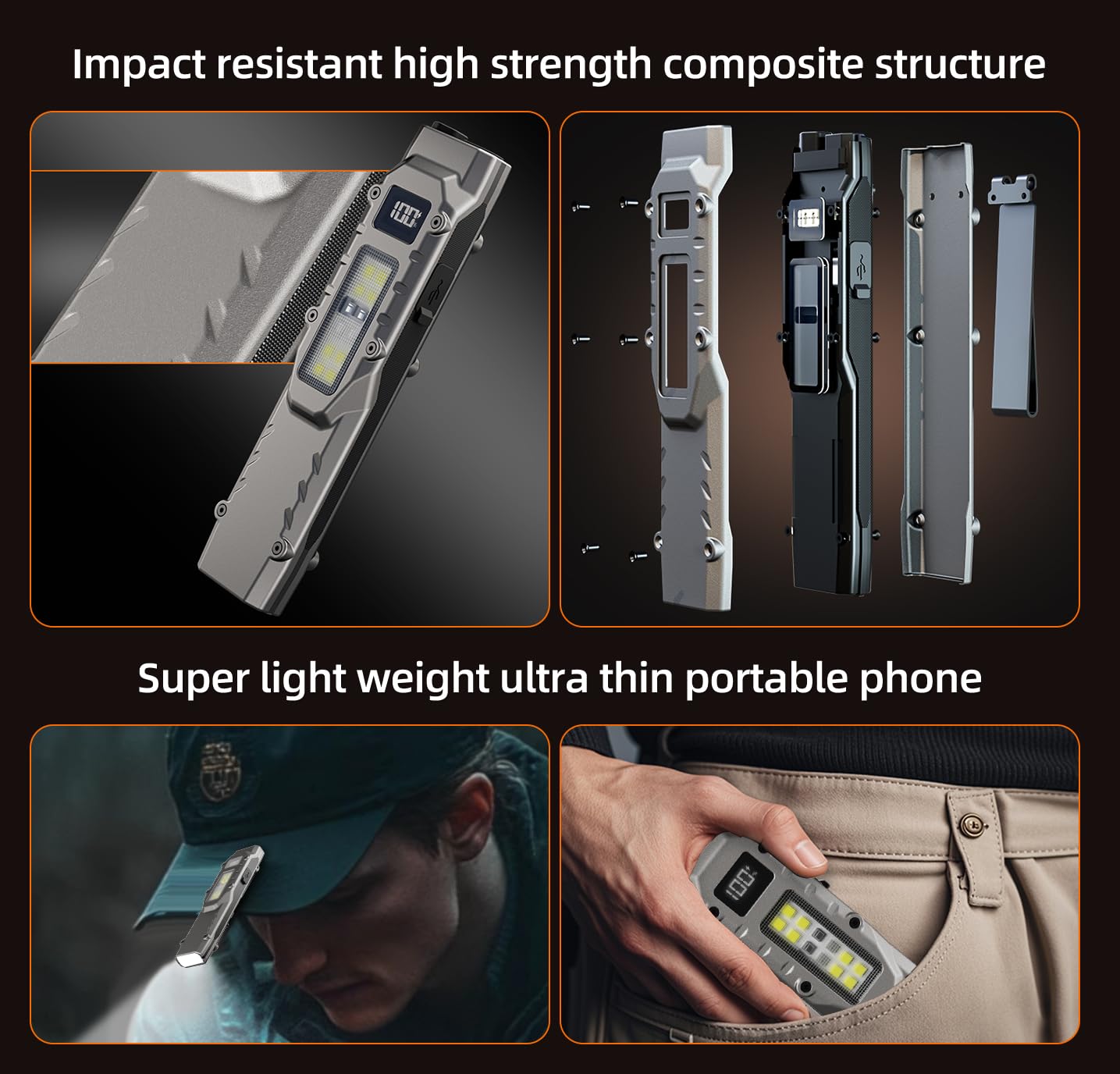 Edc Tactical Flashlight Rechargeable, High Lumens Pocket Flashlight,Super Bright Cap Clip Light Small Work Light,8 Modes Long La