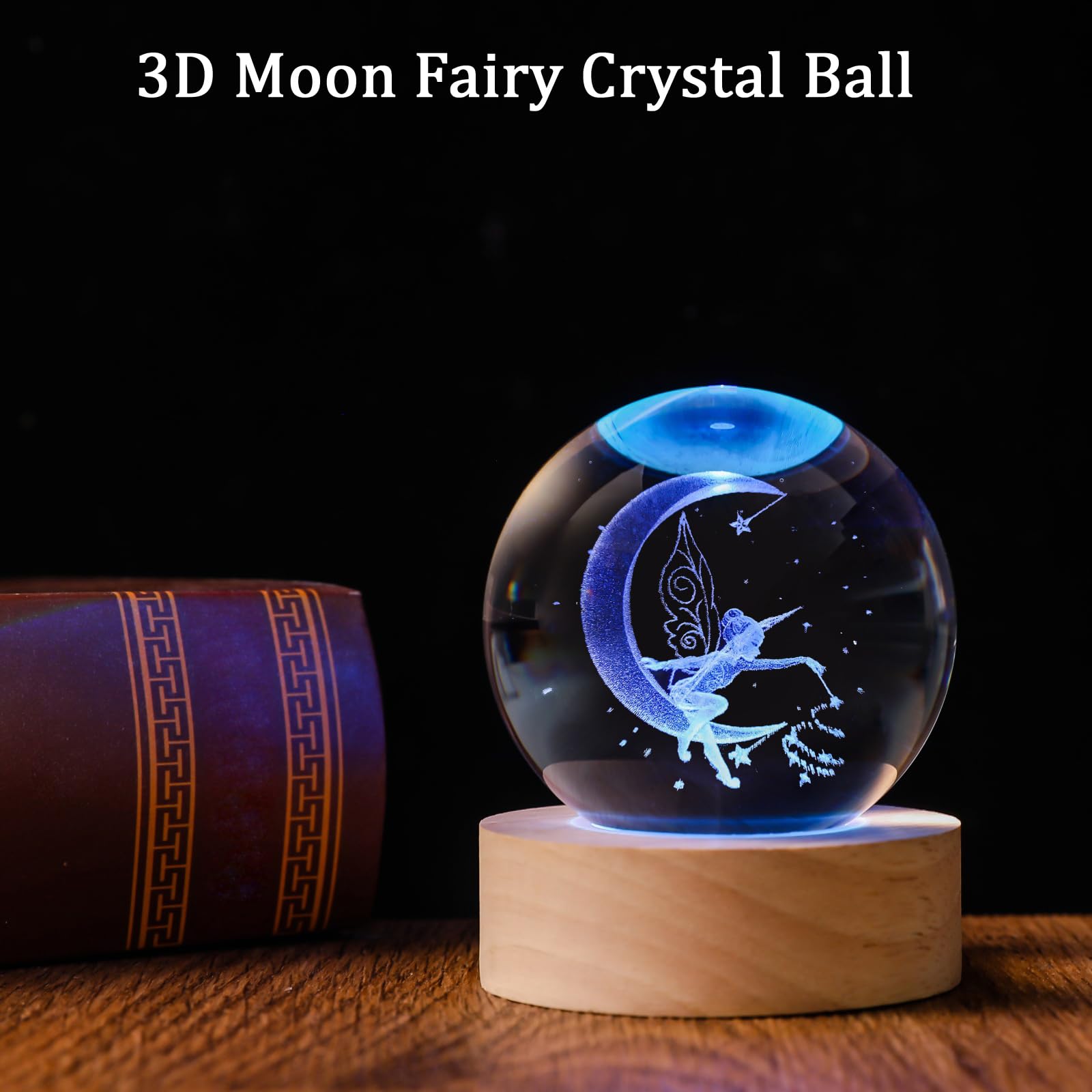 Qianruna 3D Moon Fairy 60Mm Crystal Ball 3D Fairly Night Light Lamp Decor Gifts For Girls Women Her Girlfriend Kids Adults Fairy