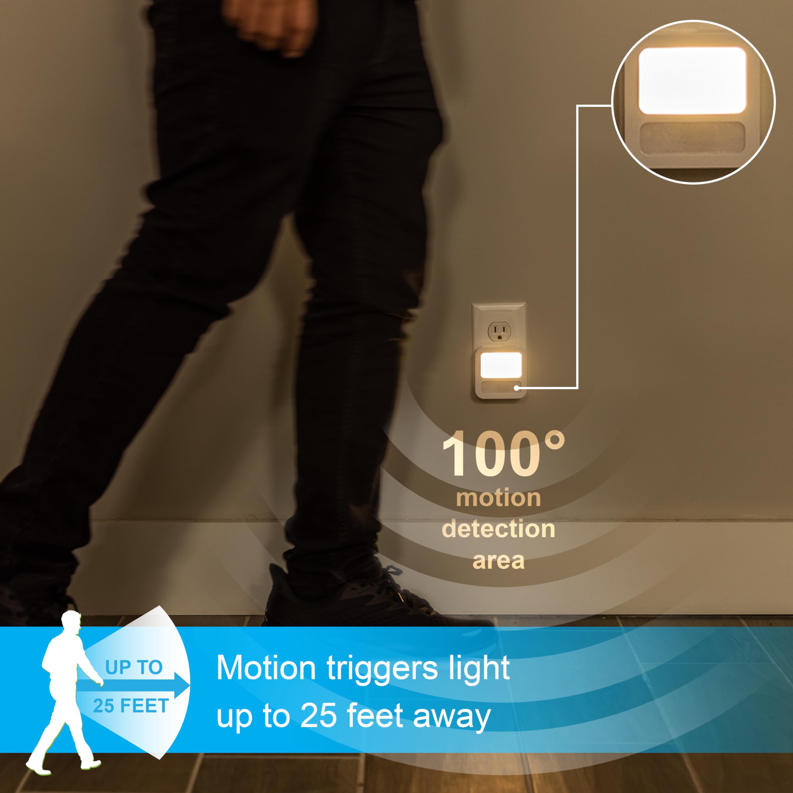 GE LED Motion Sensor Night Light, 20 Lumens, 1 Pack, White, Model 40865, Plastic