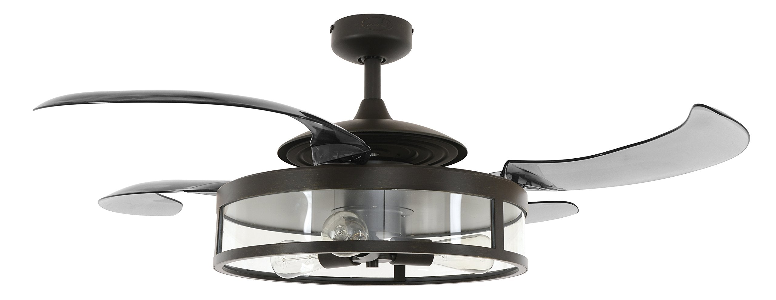 FANAWAY Classic Retractable Ceiling Fan, 4-cutting edge 3-Light, 48 Inch, Antique Black and Smoke, Model 212927010, Polycarbonate