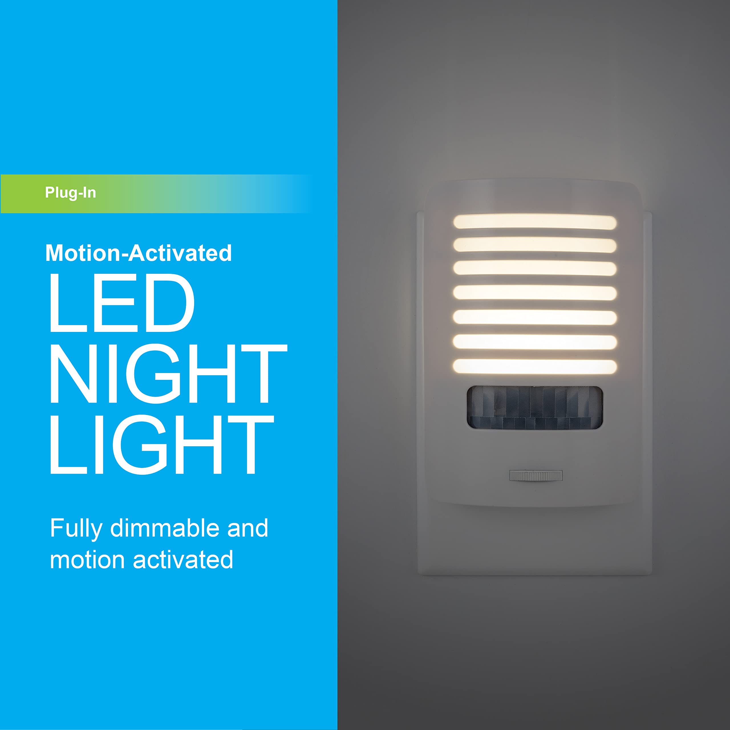 Ge Led Night Light, Motion Sensing, Dimmable, Louver Shade, White, Plug-In, Ul-Certified, Ideal Nightlight For Bedroom, Bathroom