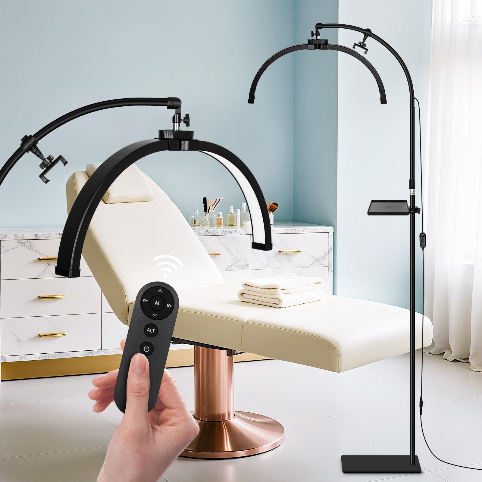 KIRKAS 21in LED Floor Lash Light, Black, Adjustable Brightness & Height, with Tool Tray, Model FS-550C FXTP-LDD MRD