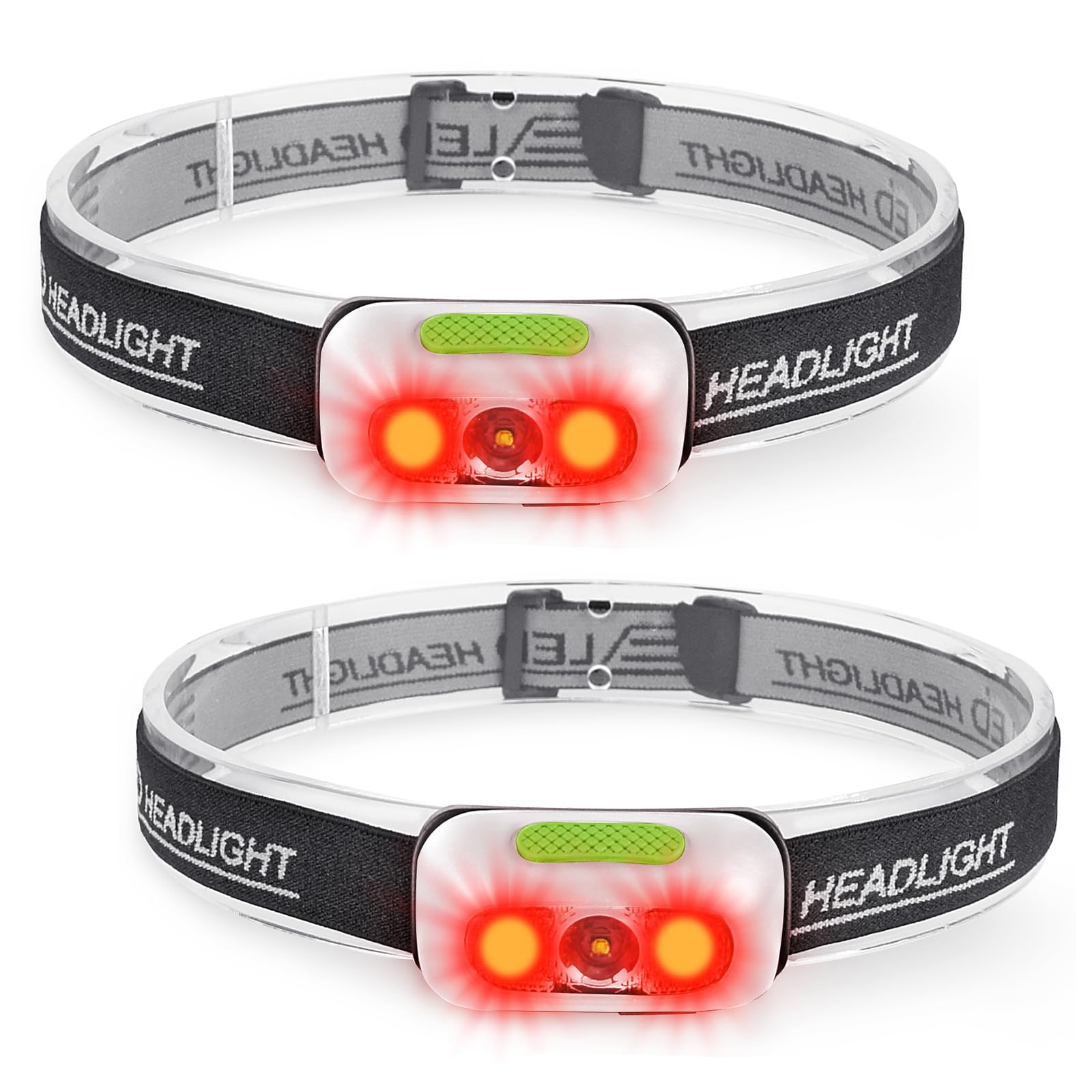 Geekhigh 500 Lumen Rechargeable Headlamp, 5 Modes, IP54 Water-Resistant, 2 Pack, Adjustable Strap, White, Model HL14wx2.US