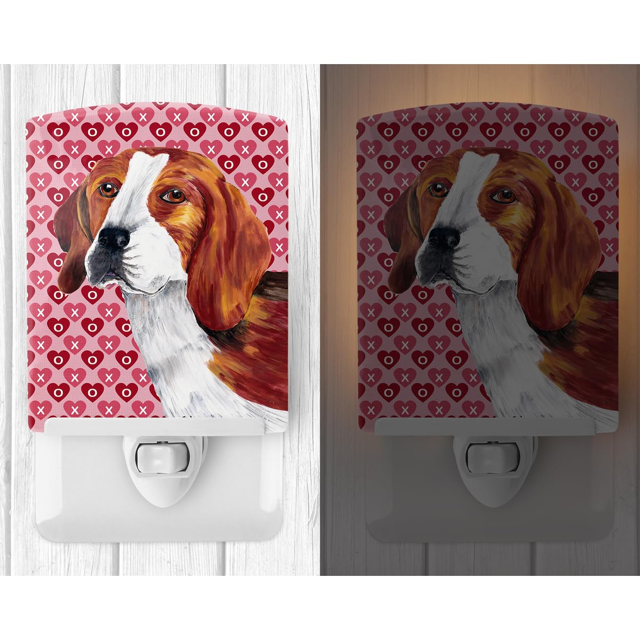 Carolines Treasures Ceramic Night Light Beagle Hearts 6x4x3 Multicolor Model SC9270CNL UL-Certified for Bedroom, Bathroom, Nursery