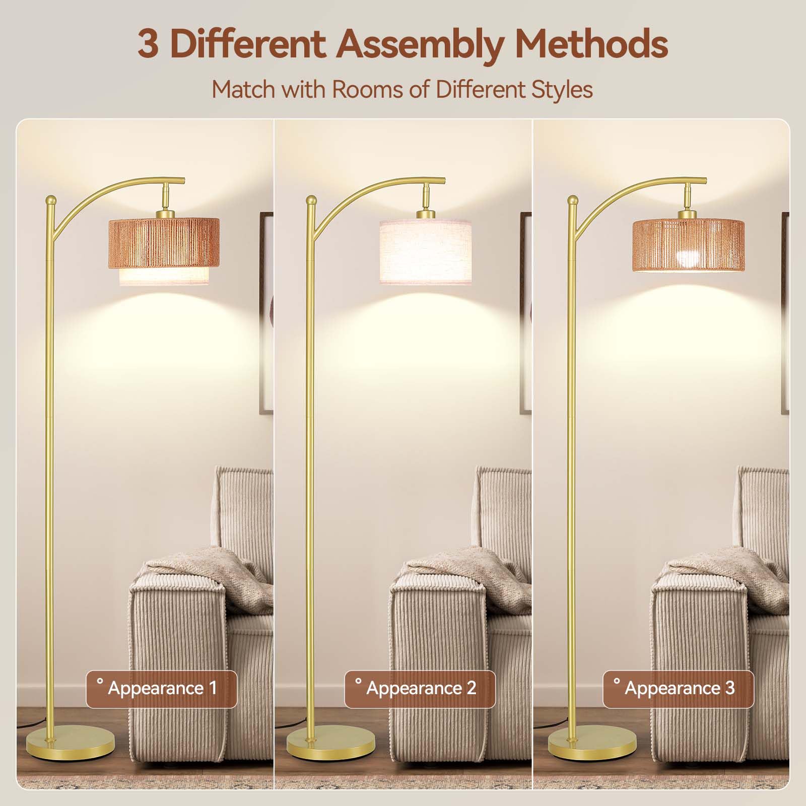 Sunmory Floor Lamps For Living Room With 12W Led Bulb, Arc Floor Lamp With 3 Color Temperatures, Farmhouse Floor Lamps With Adju