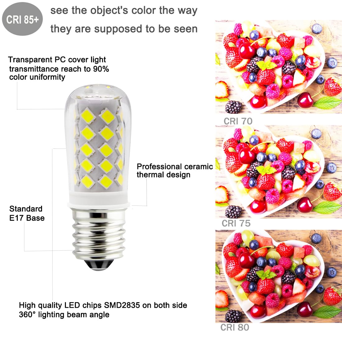 Dimmable E17 Led Ceiling Fan Light Bulb 4W, 40W Halogen Equivalent,120V E17 Intermediate Base For Desk Reading Lamp,Appliance Ra