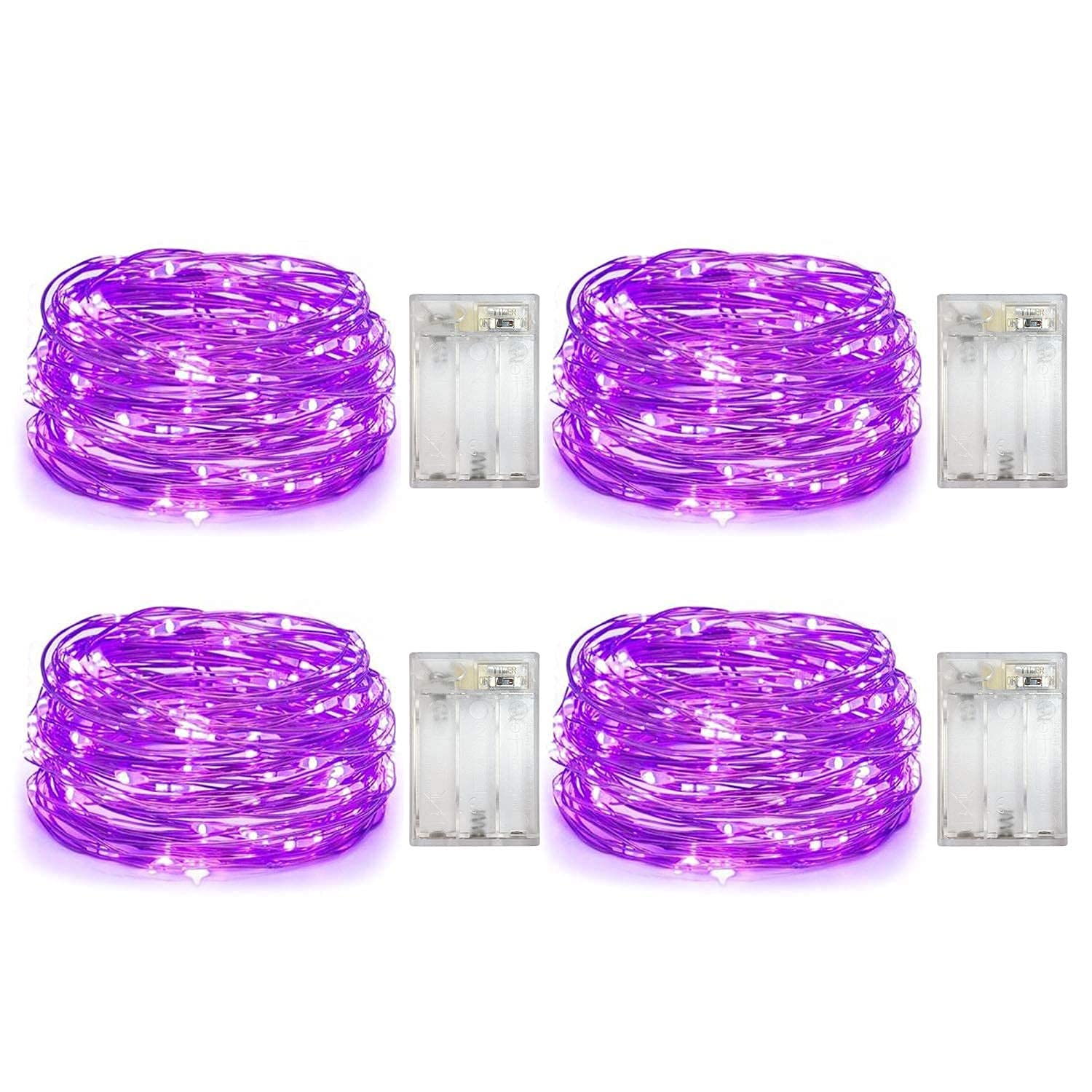 yongzhenlite 4 Pack Battery Operated LED Fairy Lights, Timer Function, 10 Feet, Purple, 30 Count LEDs, Model 192408701952