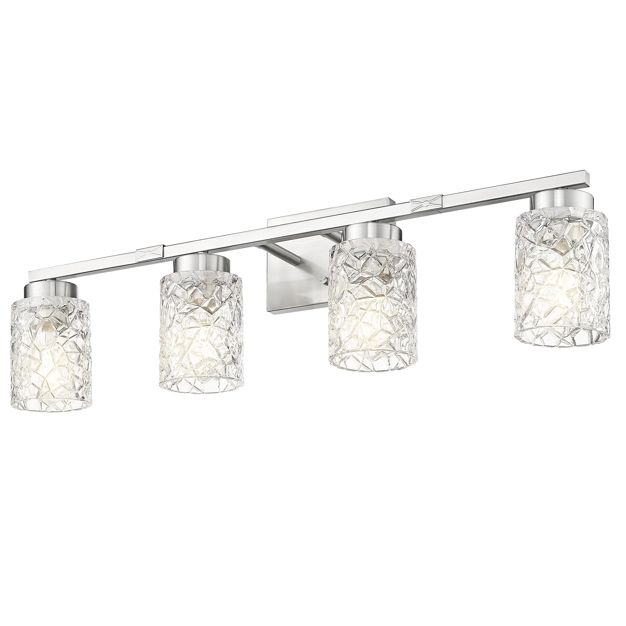 Emliviar 4-Light Sconce Wall Lighting, Brushed Nickel, Clear Geometric Glass, Model HE294B-4W BN