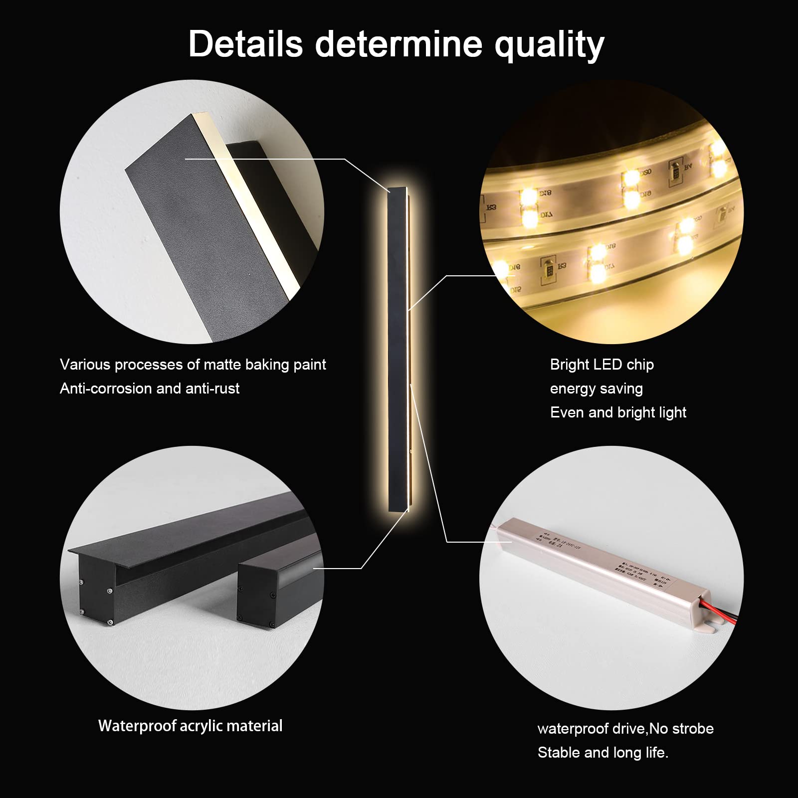 Sjiguangz 2 Pack 24 Inch Long Outdoor Modern Led Wall Lights, 3000K Black Modern Wall Sconce, Waterproof Ip65 Long Wall Light Fi