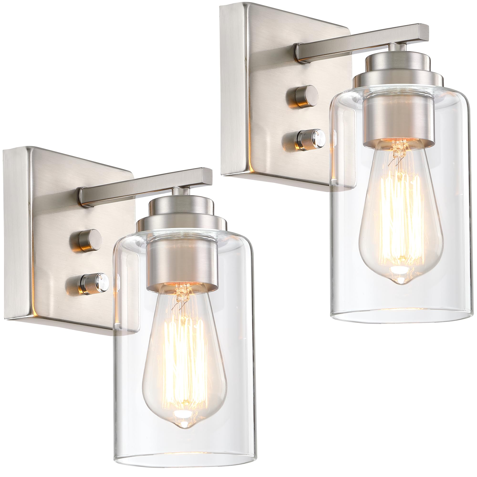 Pia Ricco Wall Sconces Set Of 2, Bedside Wall Lamps With Rotary Switch For Bedroom, Modern Bathroom Light Fixtures With Clear Gl