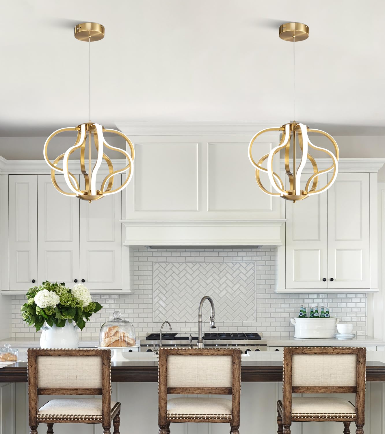 Munbea Modern Gold LED Chandelier, Dimmable with Remote, 8 Lights, Metal, 3 Color Temperatures for Dining Room, Foyer, Kitchen