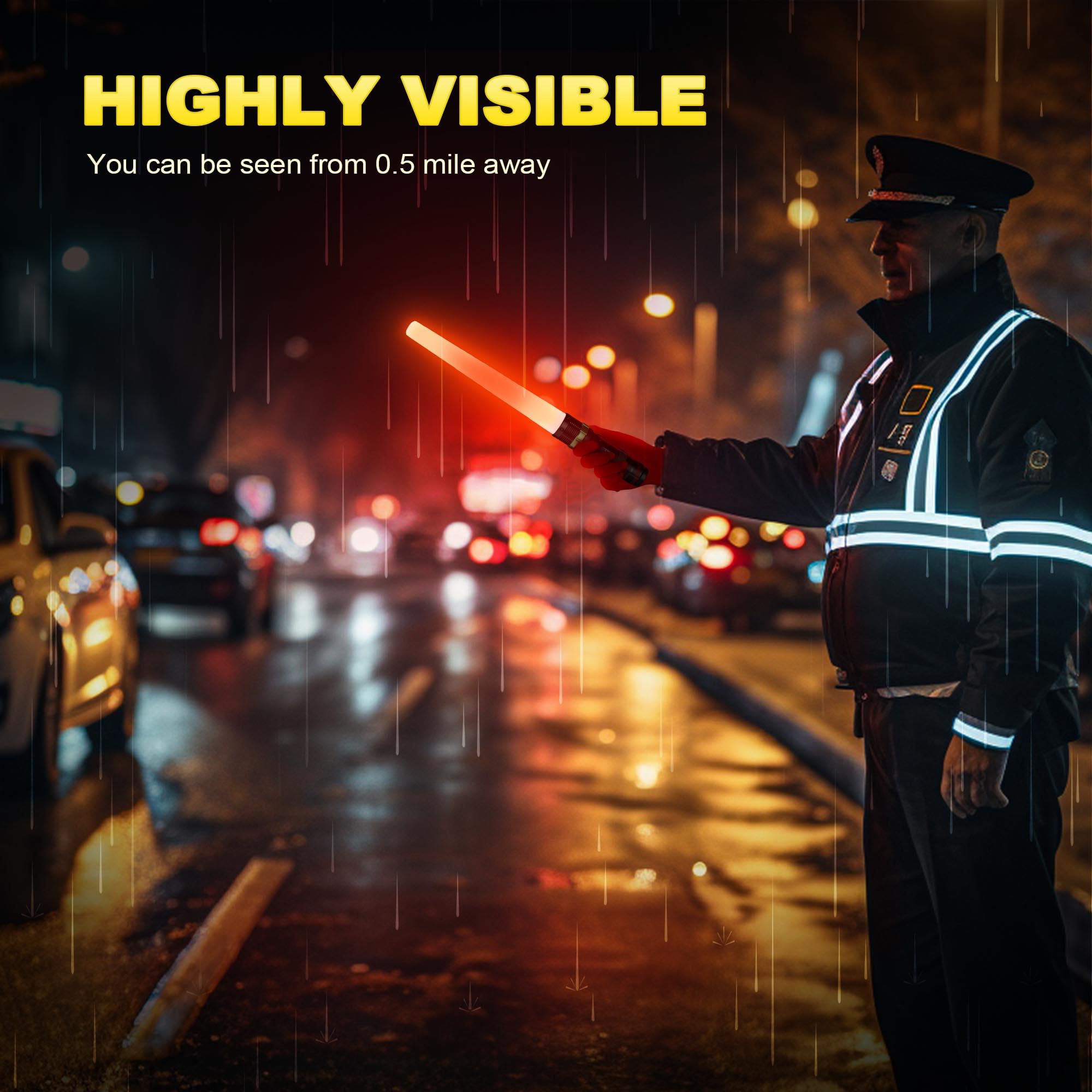 E-Riding 2 Pack Traffic Wand, 16 Inch Led Traffic Flashlight, Orange Safety Signal Baton With For 5 Flashing Modes, Air Traffic