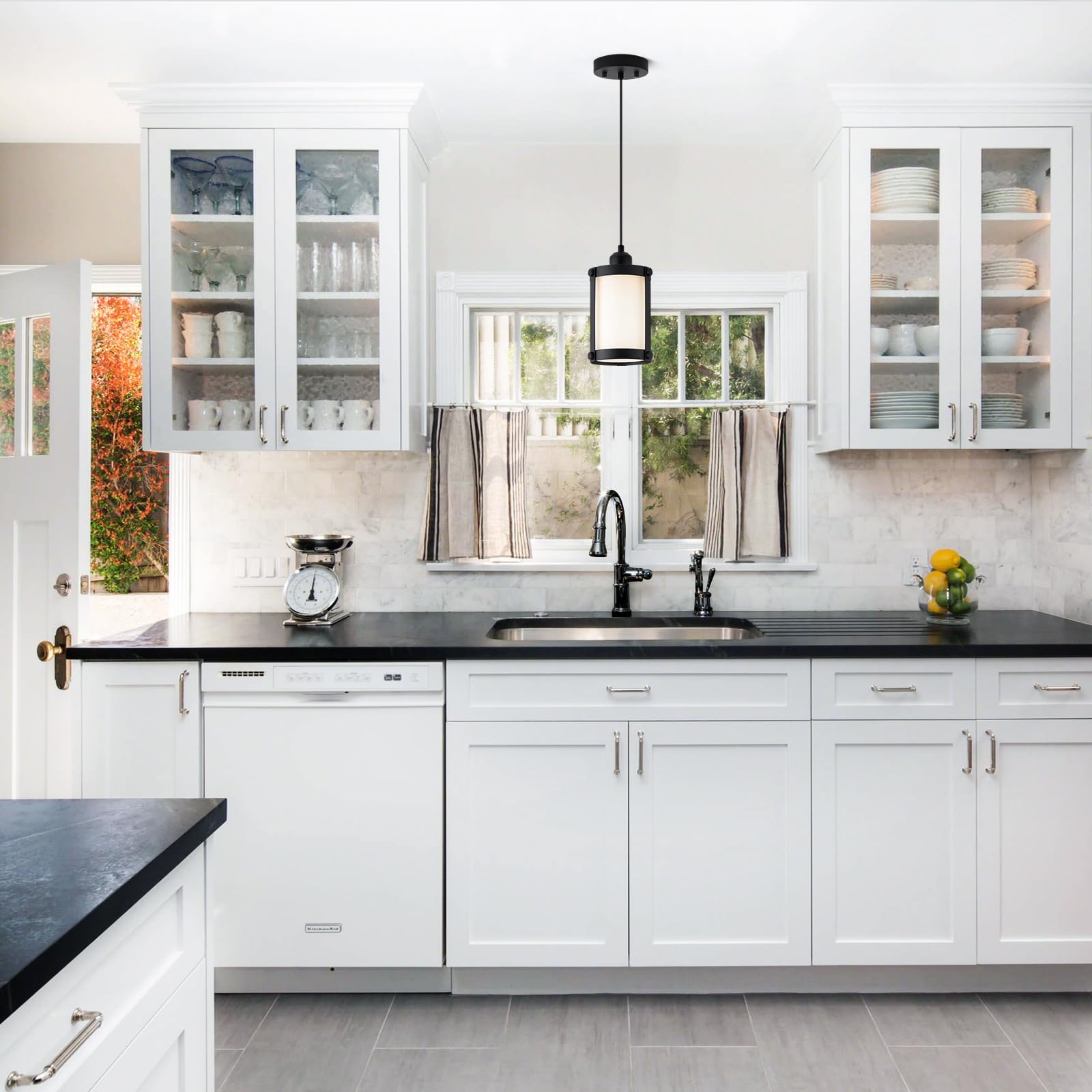 Osimir Black Pendant Lights Kitchen Island 3 Pack, Modern Kitchen Pendant Lighting Over Island With Milk Glass, Farmhouse Mini H