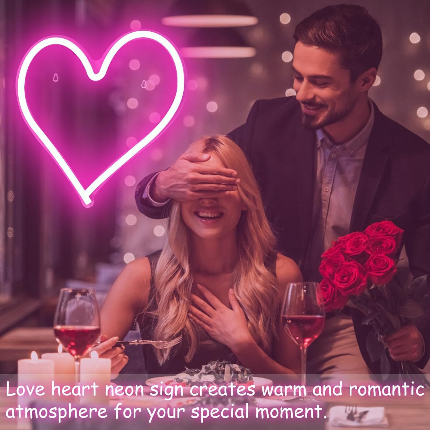 Bernicekelly Pink Heart Neon Sign - Dimmable Led Light For Bedroom & Party Decor, 13.4" X 13"