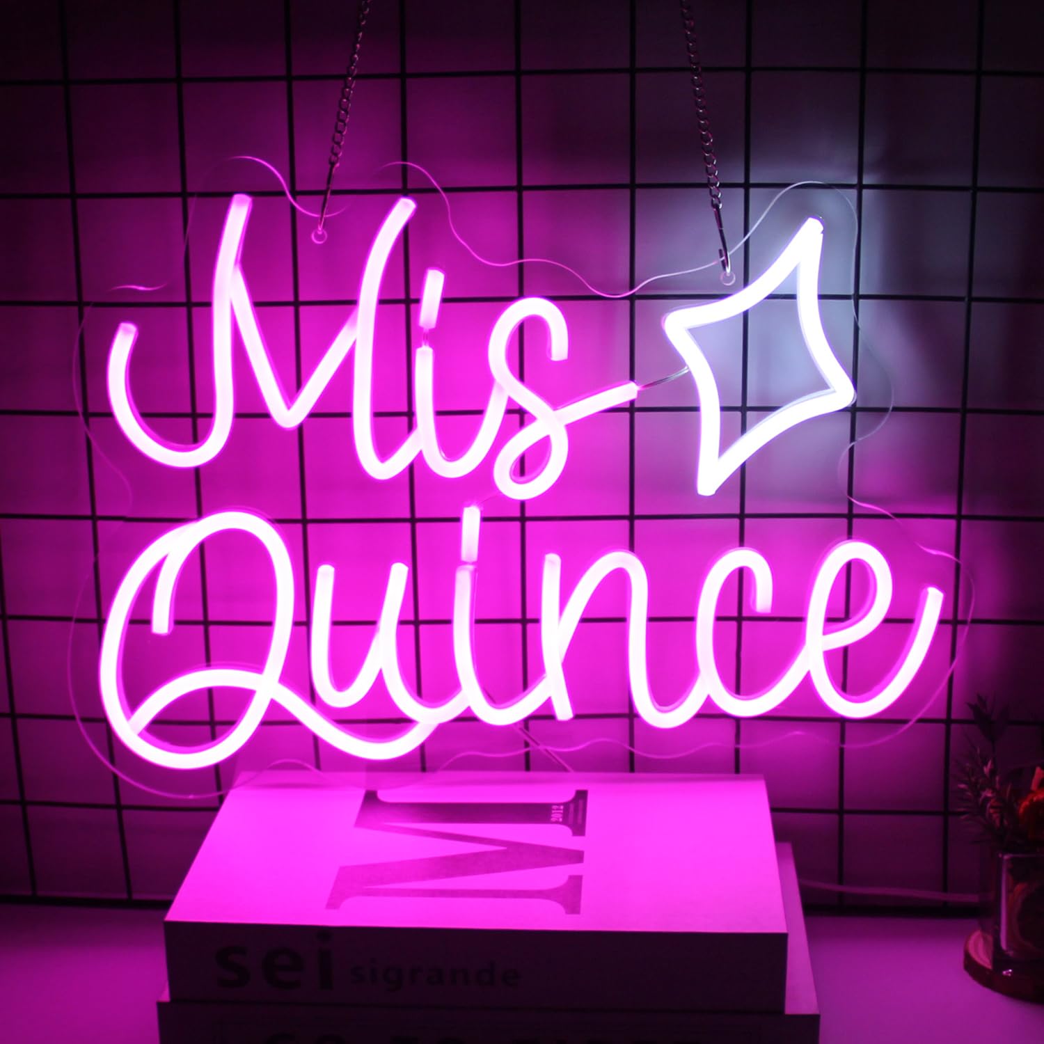 Mis Quince Neon Sign Happy 15th Birthday Neon Signs for Wall Sweet 15 LED Neon Light Sign Pink White Star Neon Lights Letter Neo