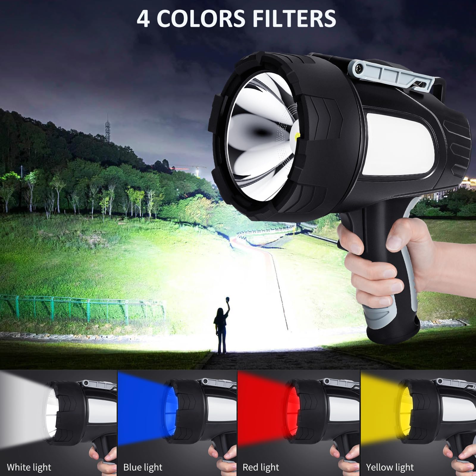 Rechargeable Spotlight Flashlight, 1000,000 Lumen Super Bright Led Spotlight With 6 Modes & Foldable Tripod, Powerful Spot Light