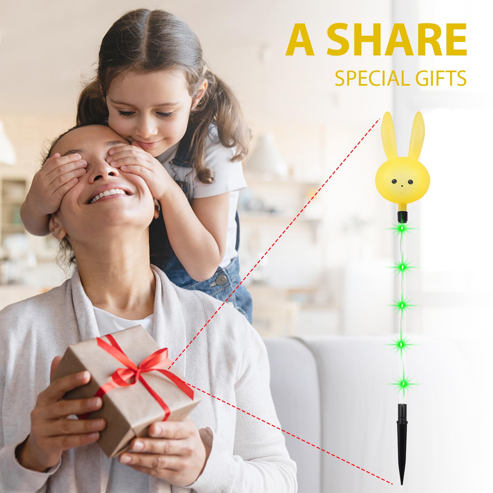 X-Giftkey Solar Bunny Path Lights Outdoor,3Packs Garden Gifts Decor Lights,Unique Camping Gifts Decorations,Waterproof,8 Modes,S